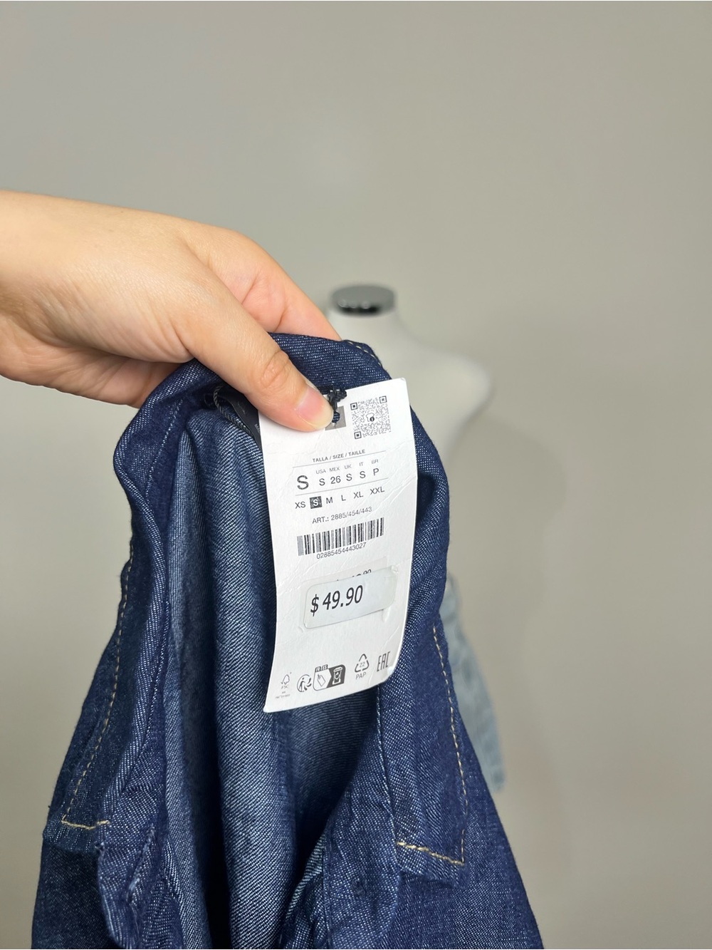 Zara Denim Button Front Blouse Drawstring Waist Cotton Linen Blend Size S NWT - Picture 9 of 10